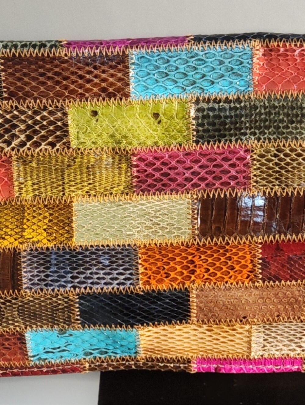 Minority Vintage Multicolored Snakeskin Long Colorful Patchwork Clutch - Picture 2 of 3